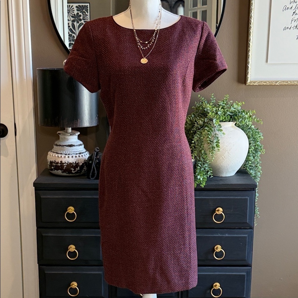 WORTHINGTON Burgundy Tweed Cap Sleeve Dress Size 12